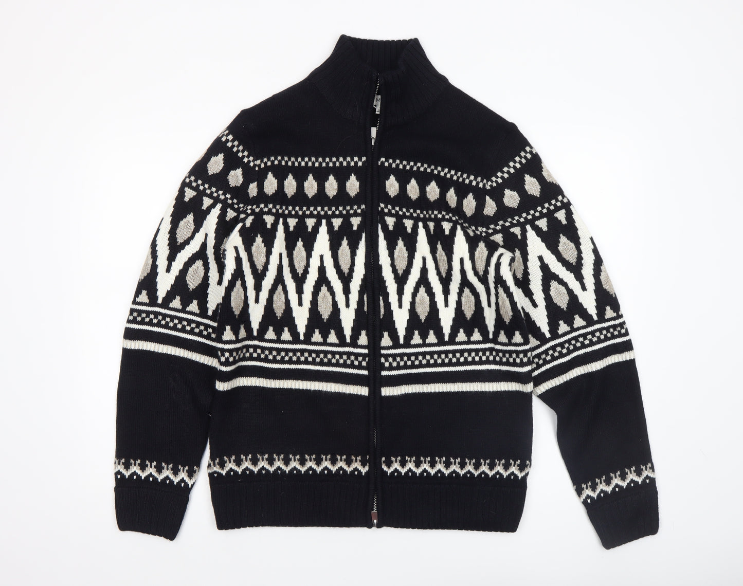 Marks and Spencer Men's Black Fair Isle Full Zip Jumper Size S