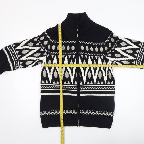 Marks and Spencer Men's Black Fair Isle Full Zip Jumper Size S