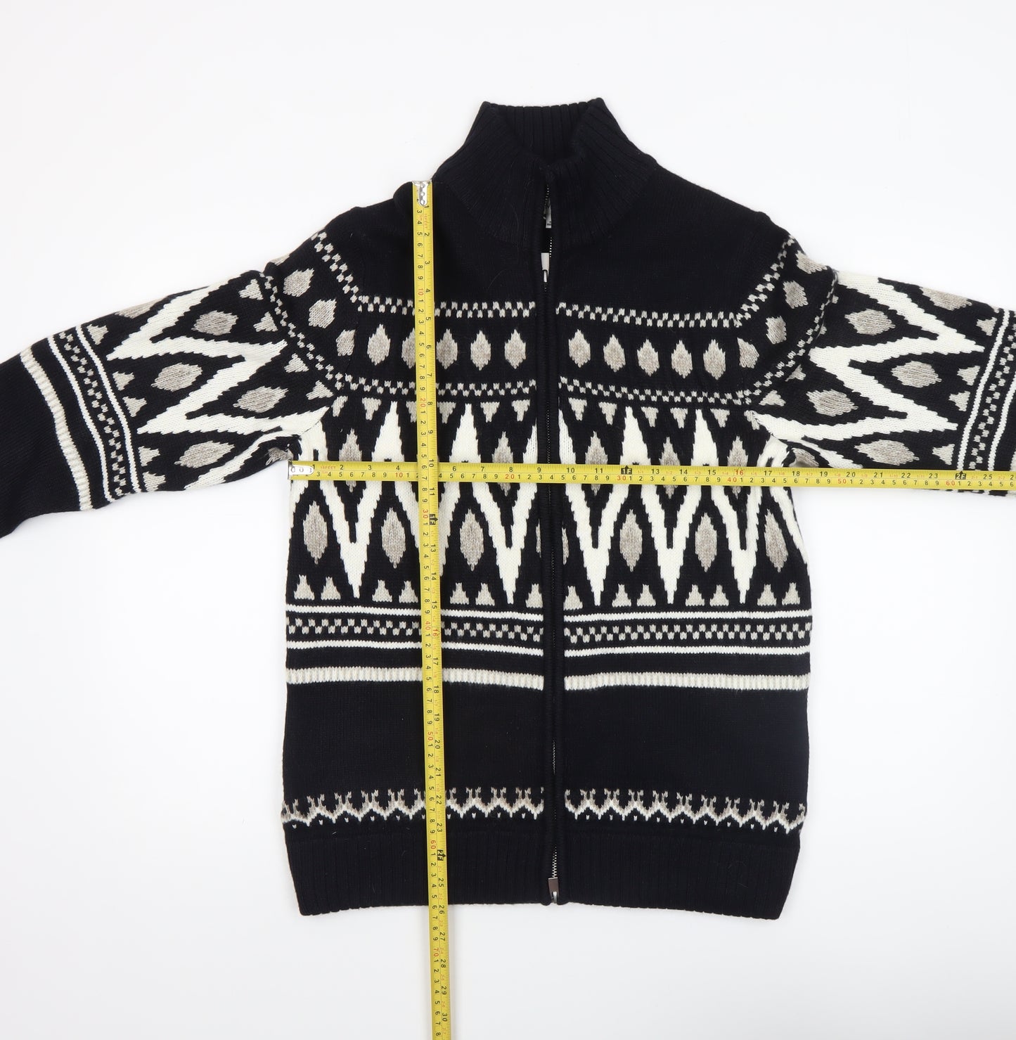 Marks and Spencer Men's Black Fair Isle Full Zip Jumper Size S