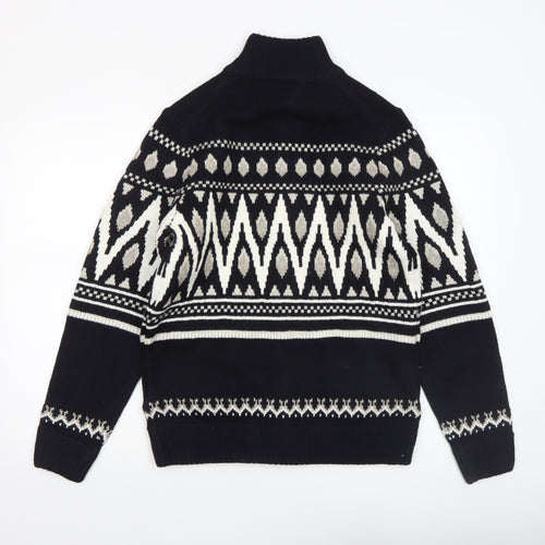 Marks and Spencer Men's Black Fair Isle Full Zip Jumper Size S