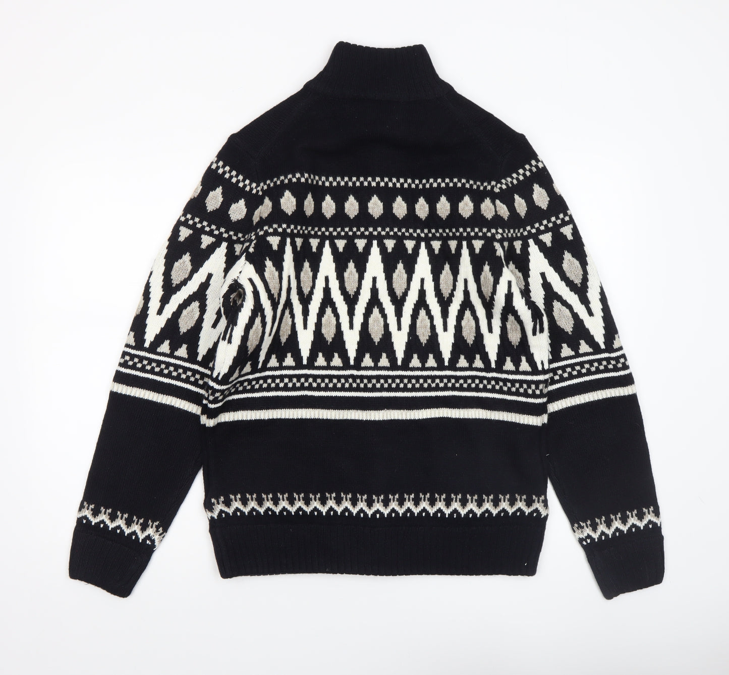Marks and Spencer Men's Black Fair Isle Full Zip Jumper Size S
