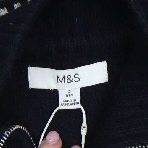 Marks and Spencer Men's Black Fair Isle Full Zip Jumper Size S