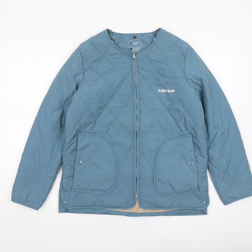 Firetrap Women Blue Quilted Jacket Size 8 Lightweight Zip Casual