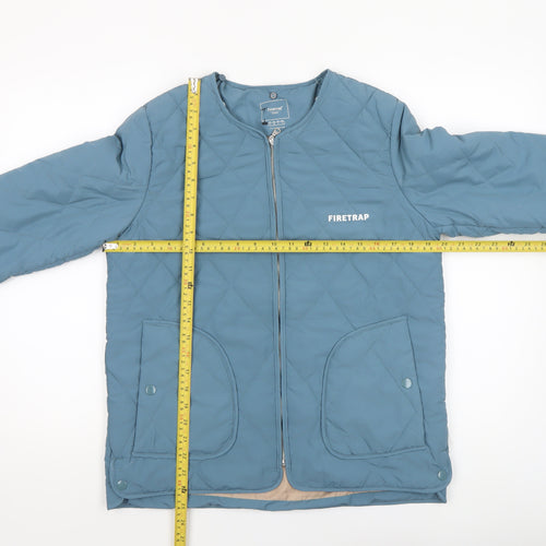 Firetrap Women Blue Quilted Jacket Size 8 Lightweight Zip Casual