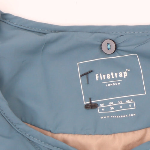 Firetrap Women Blue Quilted Jacket Size 8 Lightweight Zip Casual