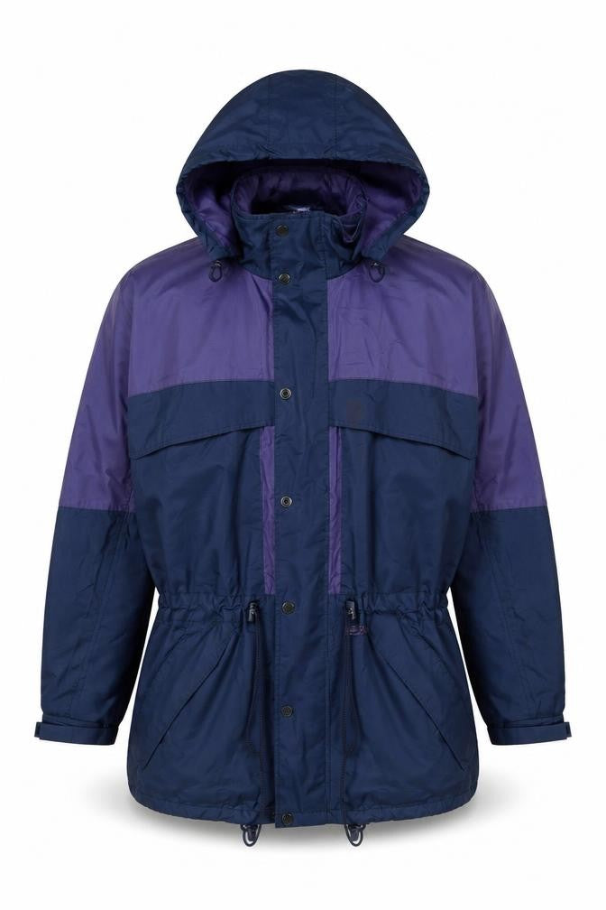 Outdoor Wear by RJM Men's Blue Purple Hooded Parka Jacket M Nylon Waterproof