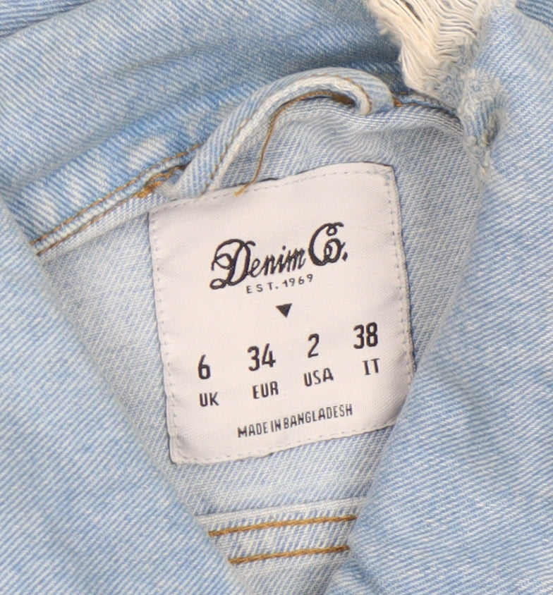 Denim Co. Women's Blue Distressed Denim Jacket Size 6