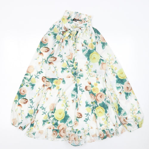 Boohoo Womens Multicoloured Floral Chiffon Long Sleeve Playsuit Size 10