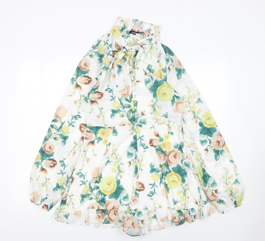 Boohoo Womens Multicoloured Floral Chiffon Long Sleeve Playsuit Size 10