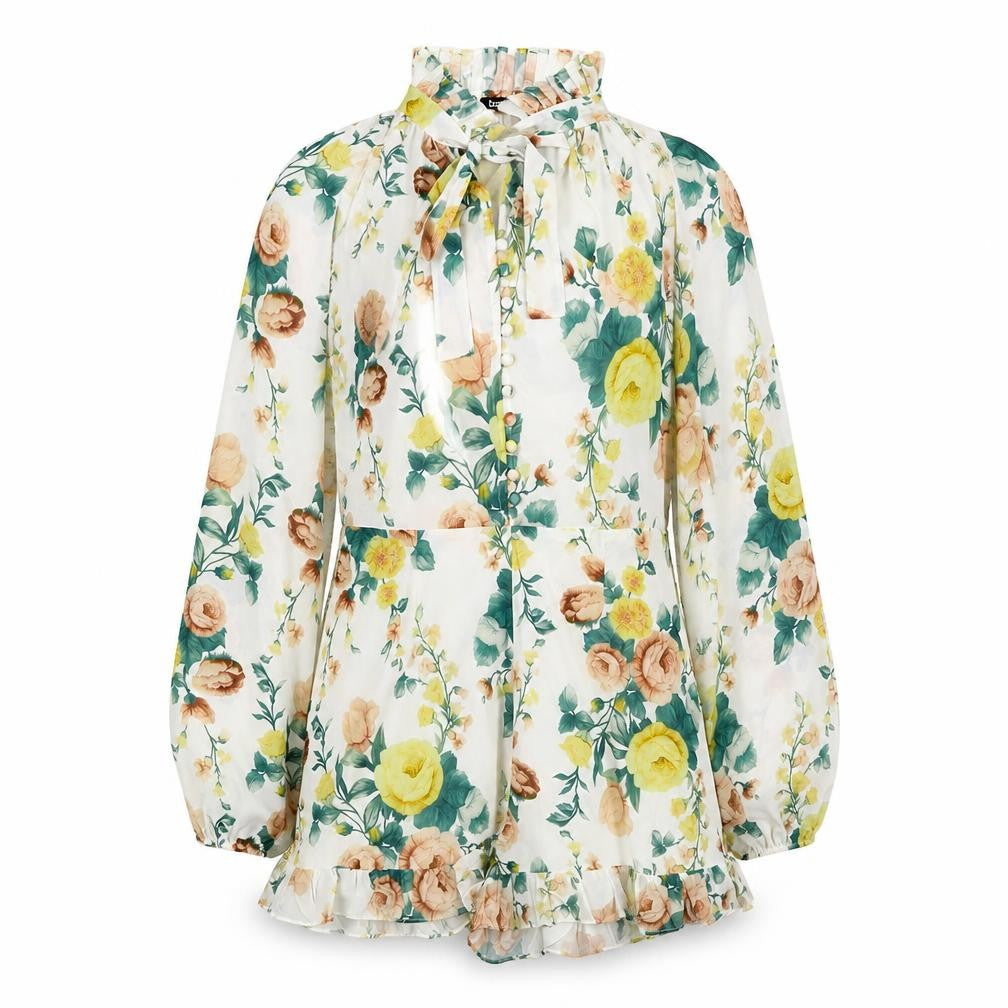 Boohoo Womens Multicoloured Floral Chiffon Long Sleeve Playsuit Size 10