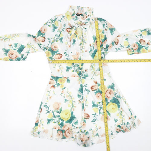 Boohoo Womens Multicoloured Floral Chiffon Long Sleeve Playsuit Size 10