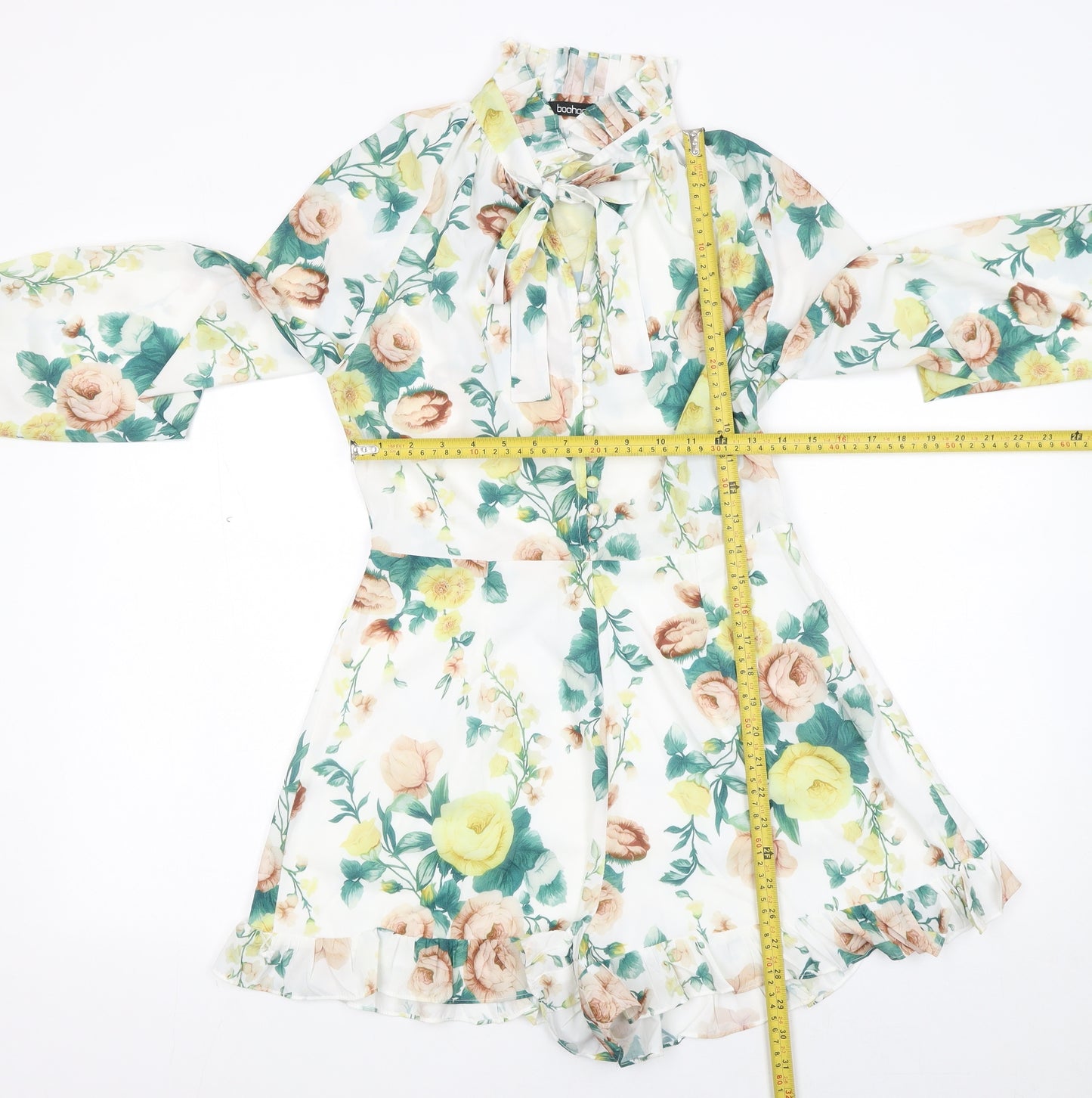 Boohoo Womens Multicoloured Floral Chiffon Long Sleeve Playsuit Size 10