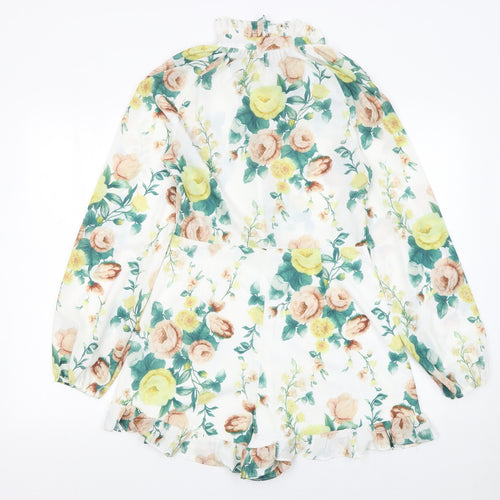 Boohoo Womens Multicoloured Floral Chiffon Long Sleeve Playsuit Size 10