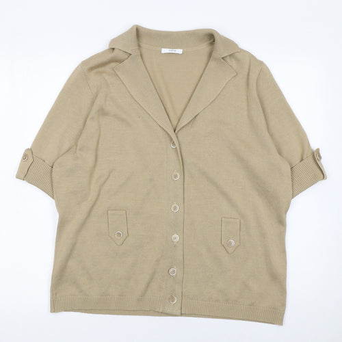 Lucia Women's Beige Short Sleeve Collared Knit Cardigan Size 16