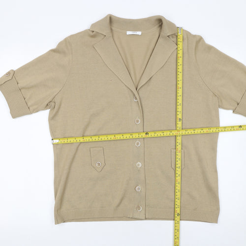 Lucia Women's Beige Short Sleeve Collared Knit Cardigan Size 16