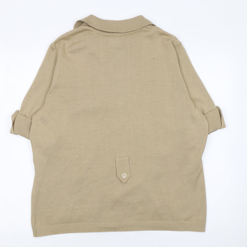Lucia Women's Beige Short Sleeve Collared Knit Cardigan Size 16