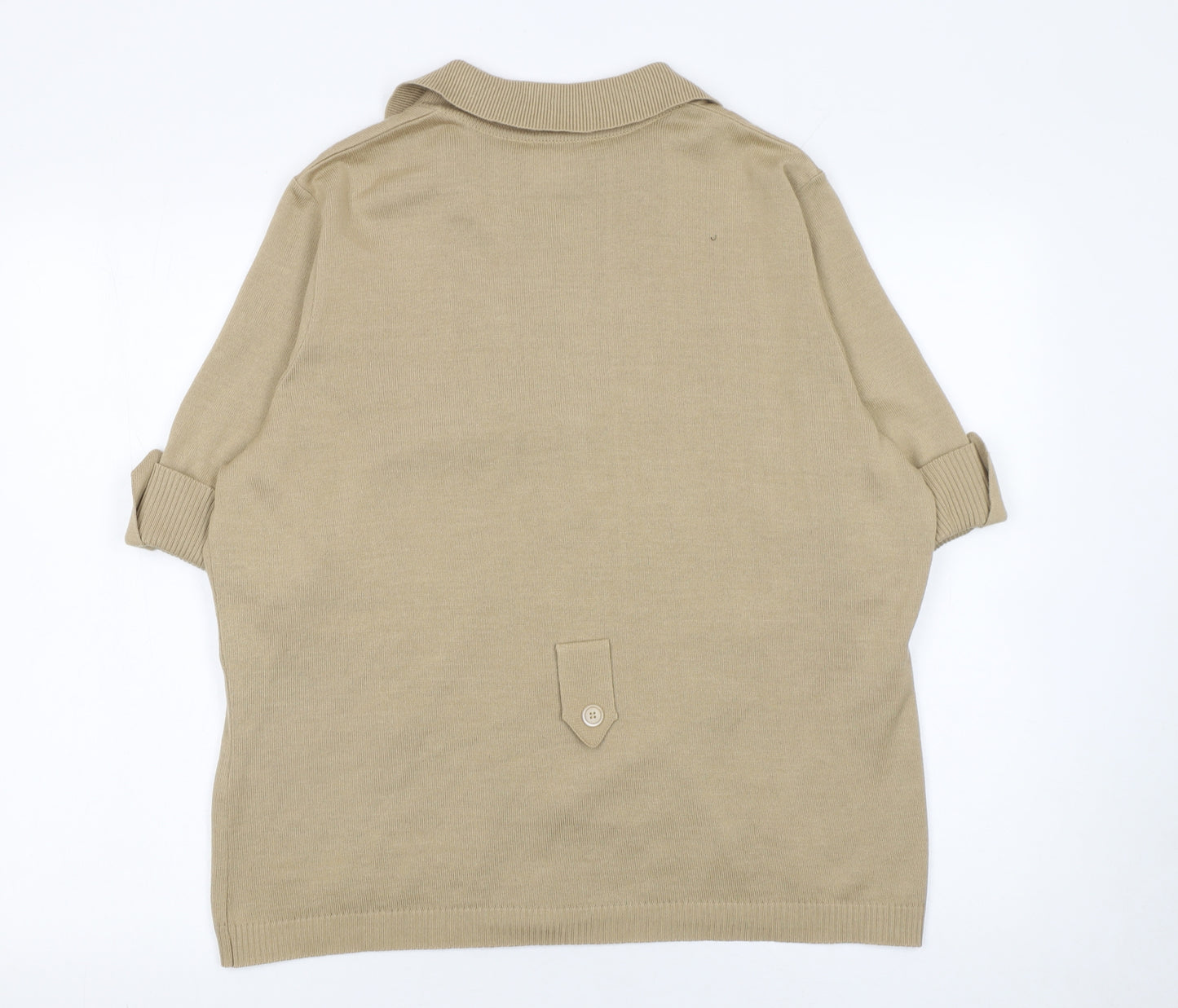 Lucia Women's Beige Short Sleeve Collared Knit Cardigan Size 16