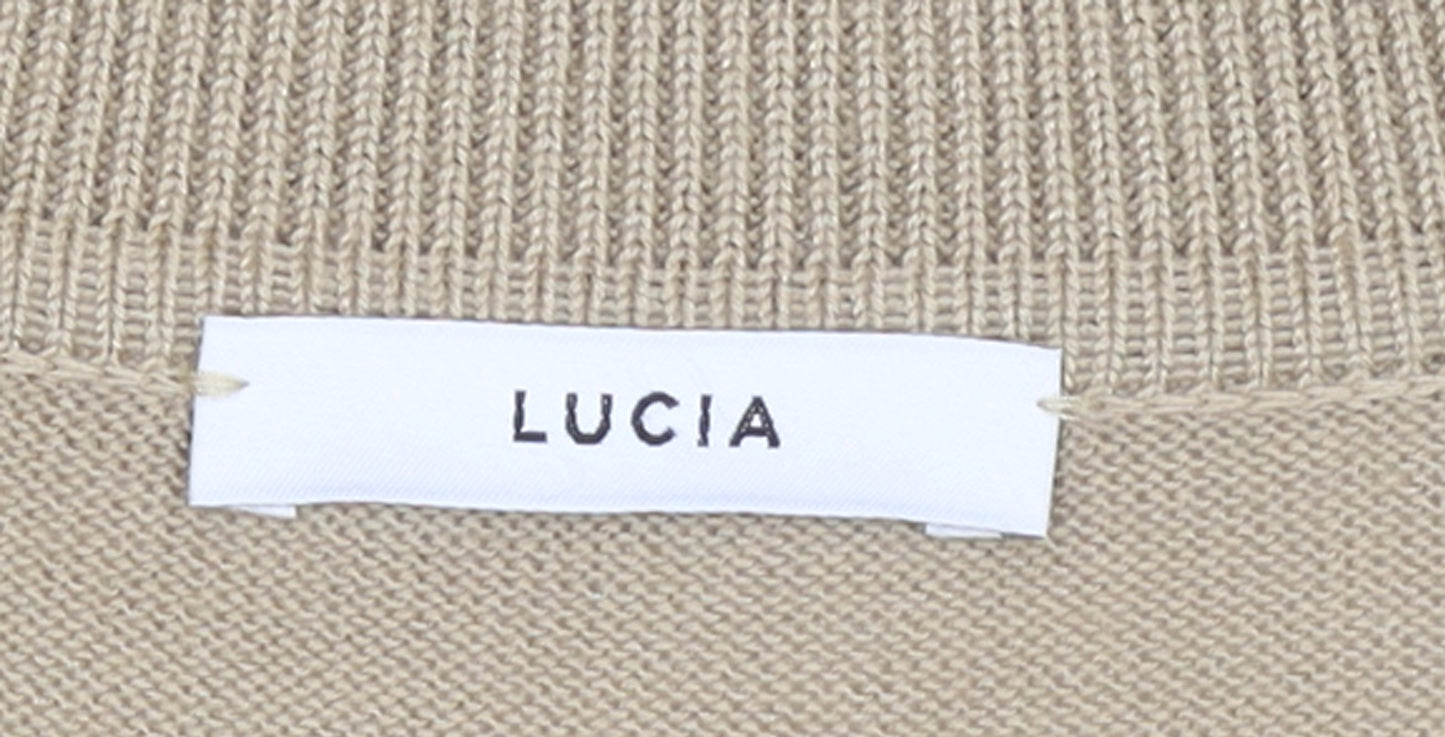 Lucia Women's Beige Short Sleeve Collared Knit Cardigan Size 16