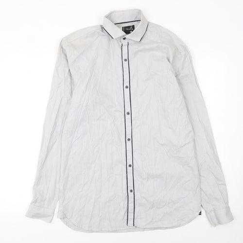 Split Star Men’s White Striped Cotton Long Sleeve Button-Up Shirt Size L