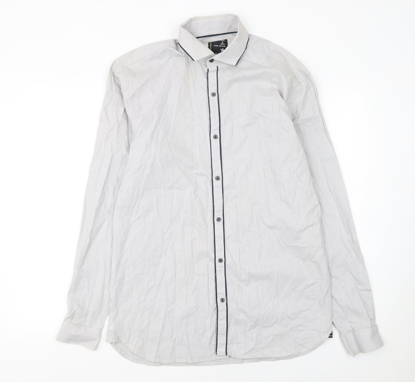 Split Star Men’s White Striped Cotton Long Sleeve Button-Up Shirt Size L