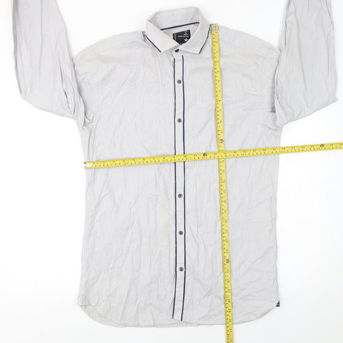 Split Star Men’s White Striped Cotton Long Sleeve Button-Up Shirt Size L