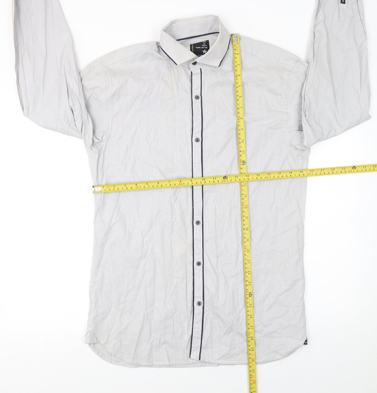 Split Star Men’s White Striped Cotton Long Sleeve Button-Up Shirt Size L