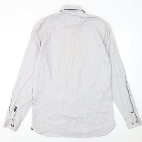 Split Star Men’s White Striped Cotton Long Sleeve Button-Up Shirt Size L