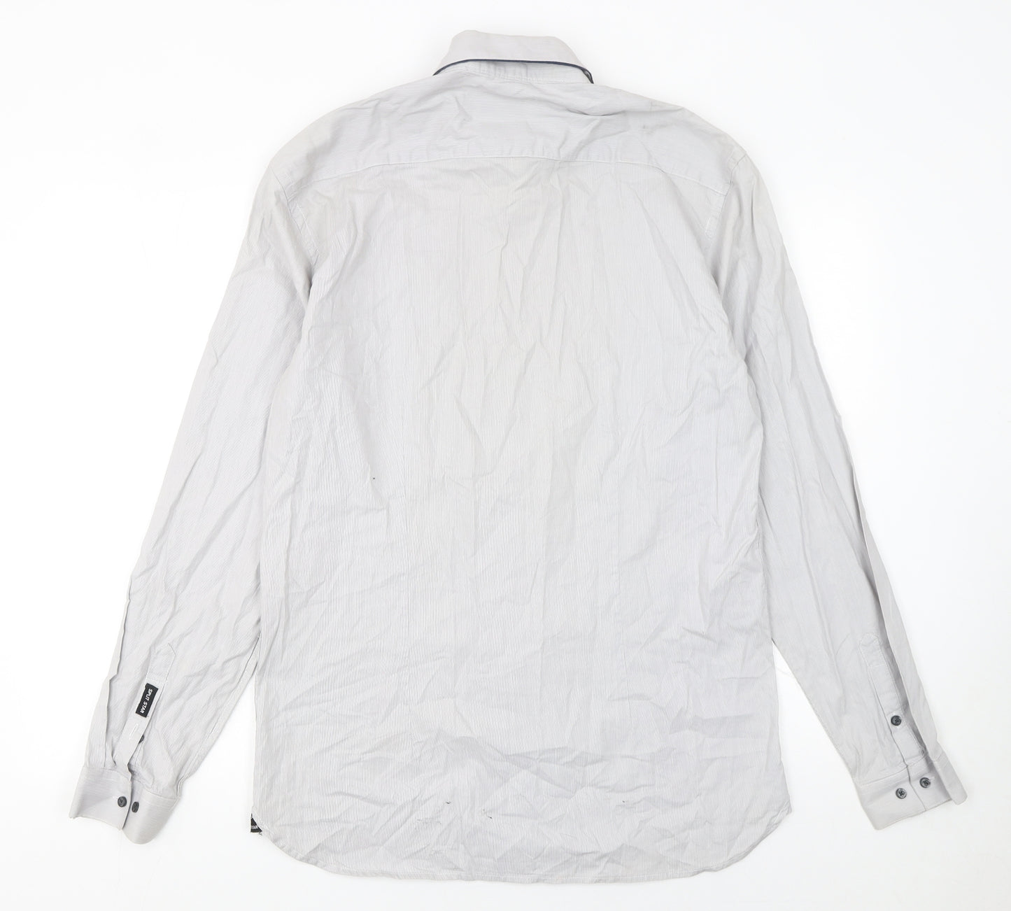 Split Star Men’s White Striped Cotton Long Sleeve Button-Up Shirt Size L