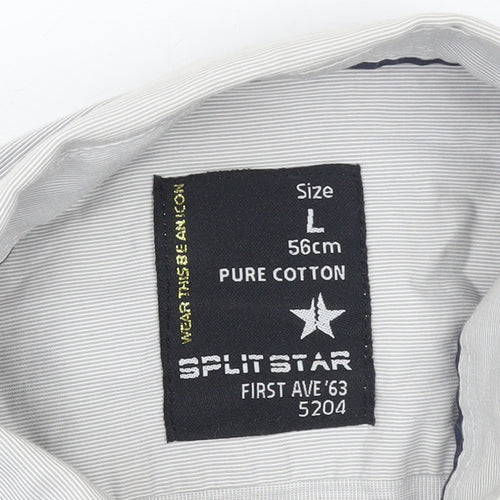 Split Star Men’s White Striped Cotton Long Sleeve Button-Up Shirt Size L