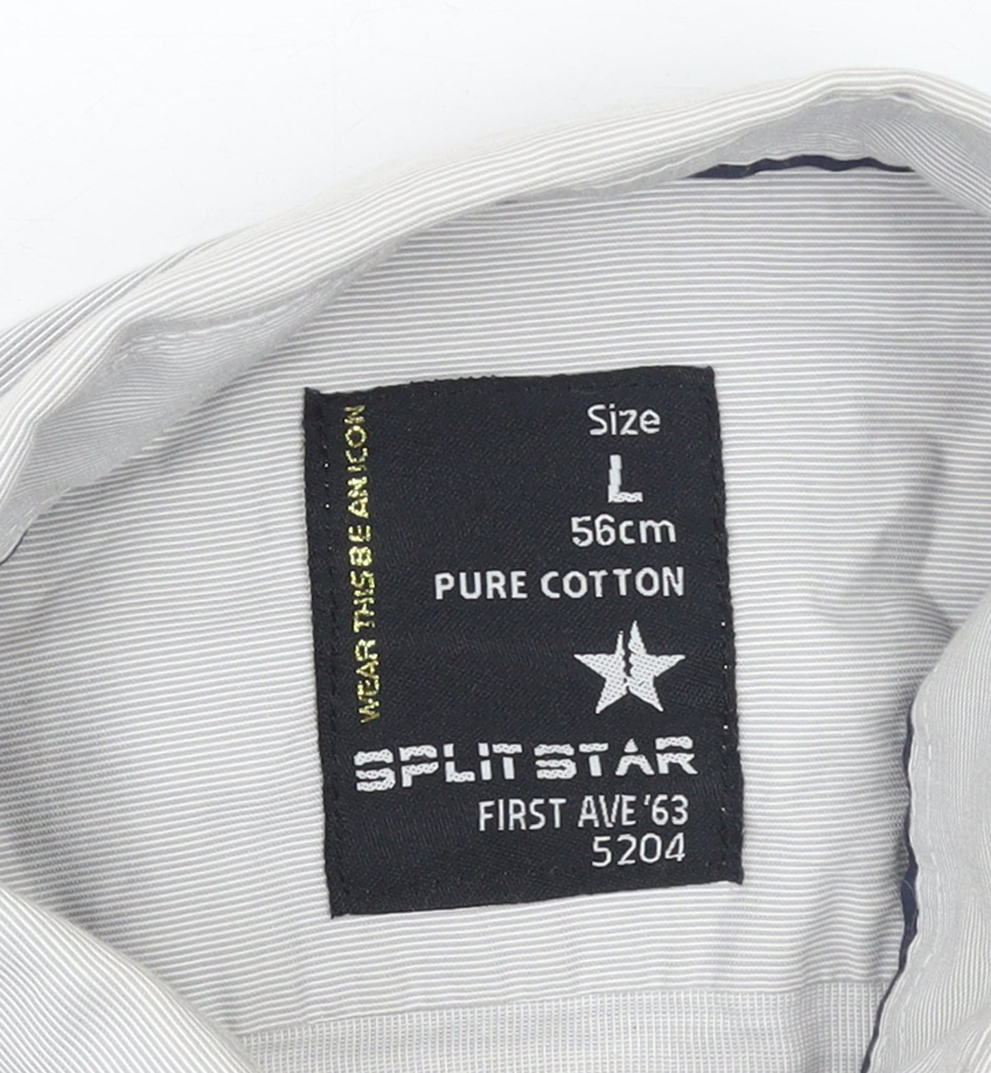 Split Star Men’s White Striped Cotton Long Sleeve Button-Up Shirt Size L