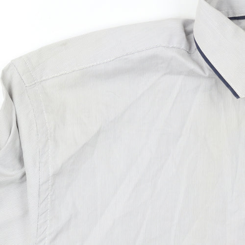 Split Star Men’s White Striped Cotton Long Sleeve Button-Up Shirt Size L