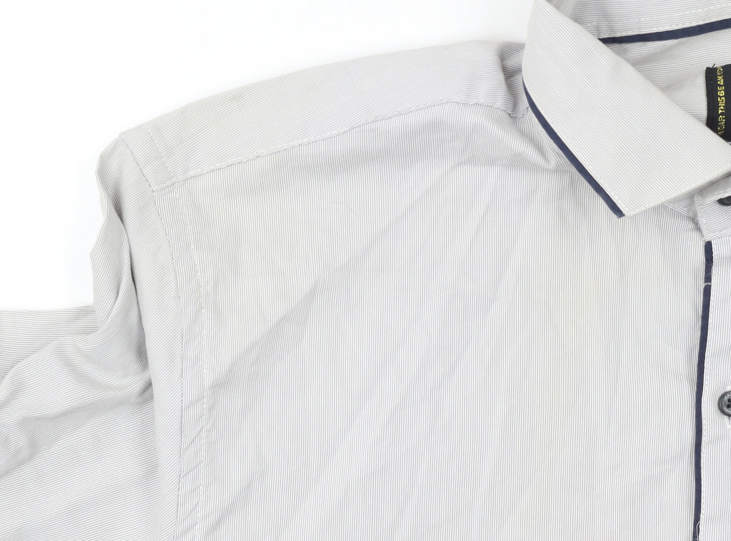 Split Star Men’s White Striped Cotton Long Sleeve Button-Up Shirt Size L