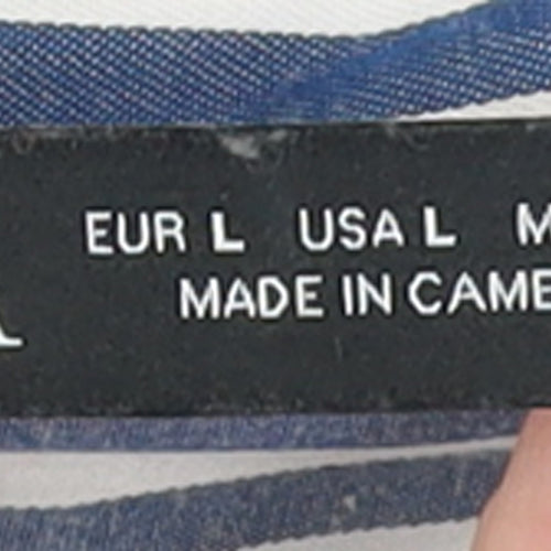 ZARA Women Blue Striped Button-Up Long Sleeve Shirt L