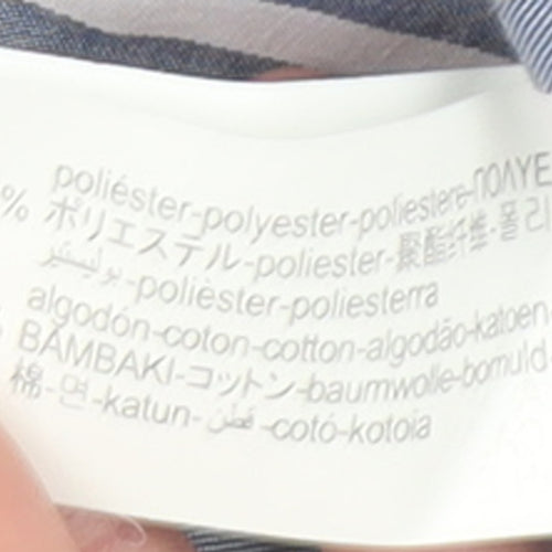 ZARA Women Blue Striped Button-Up Long Sleeve Shirt L