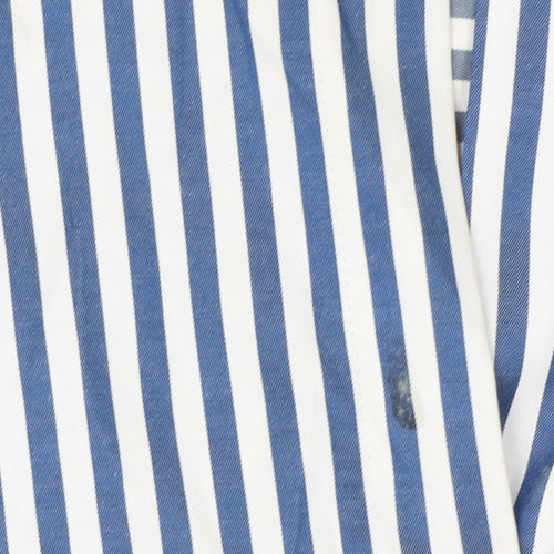 ZARA Women Blue Striped Button-Up Long Sleeve Shirt L