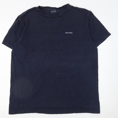 Nautica Men Blue Cotton Crew Neck Short Sleeve T-Shirt L