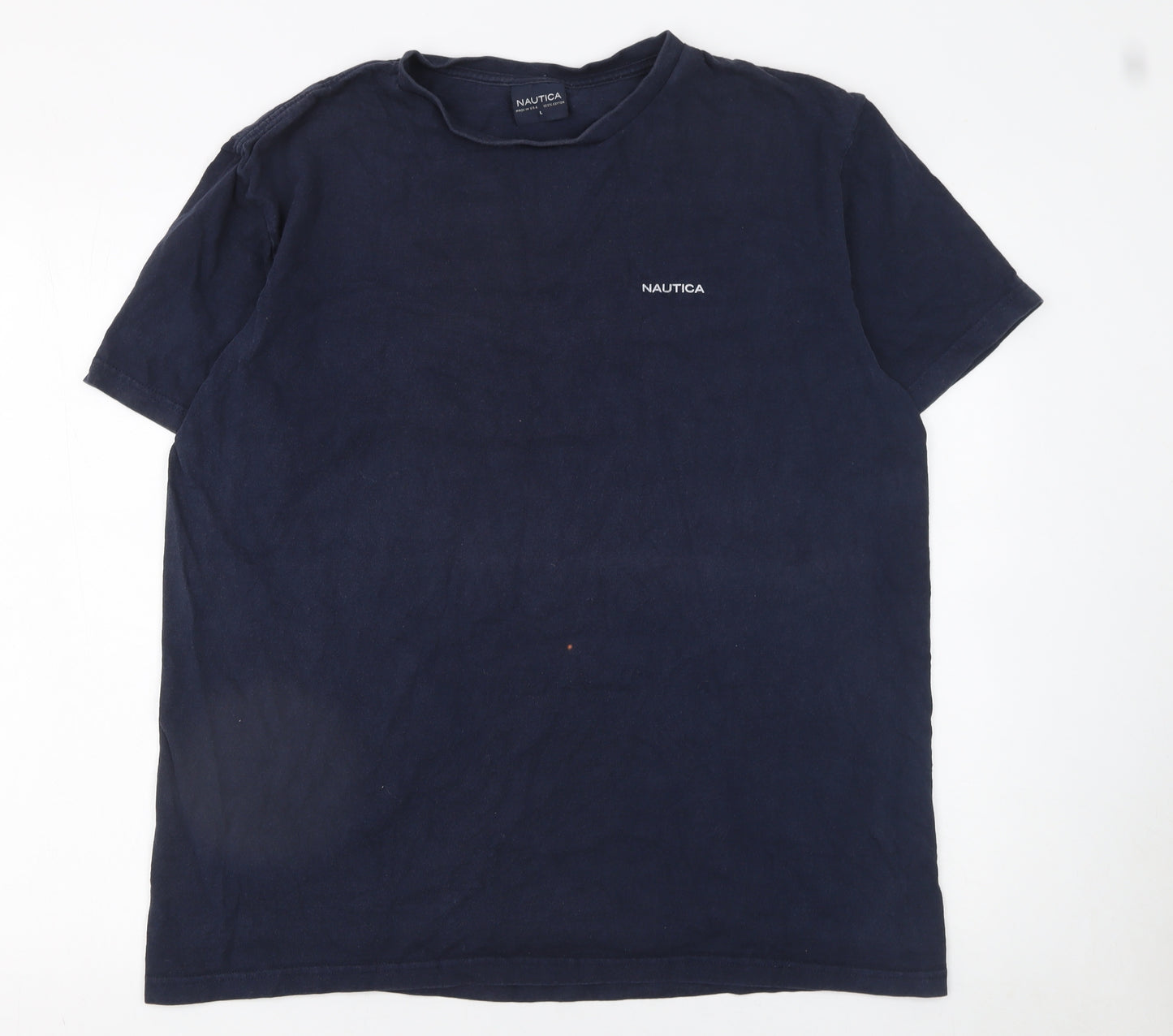 Nautica Men Blue Cotton Crew Neck Short Sleeve T-Shirt L