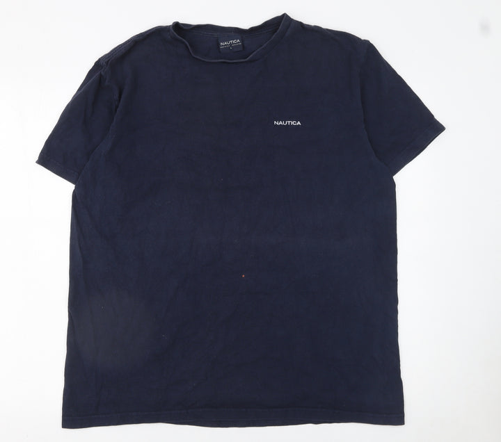 Nautica Men Blue Cotton Crew Neck Short Sleeve T-Shirt L