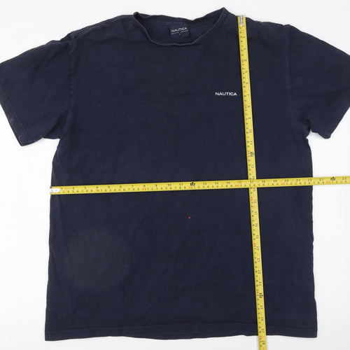 Nautica Men Blue Cotton Crew Neck Short Sleeve T-Shirt L