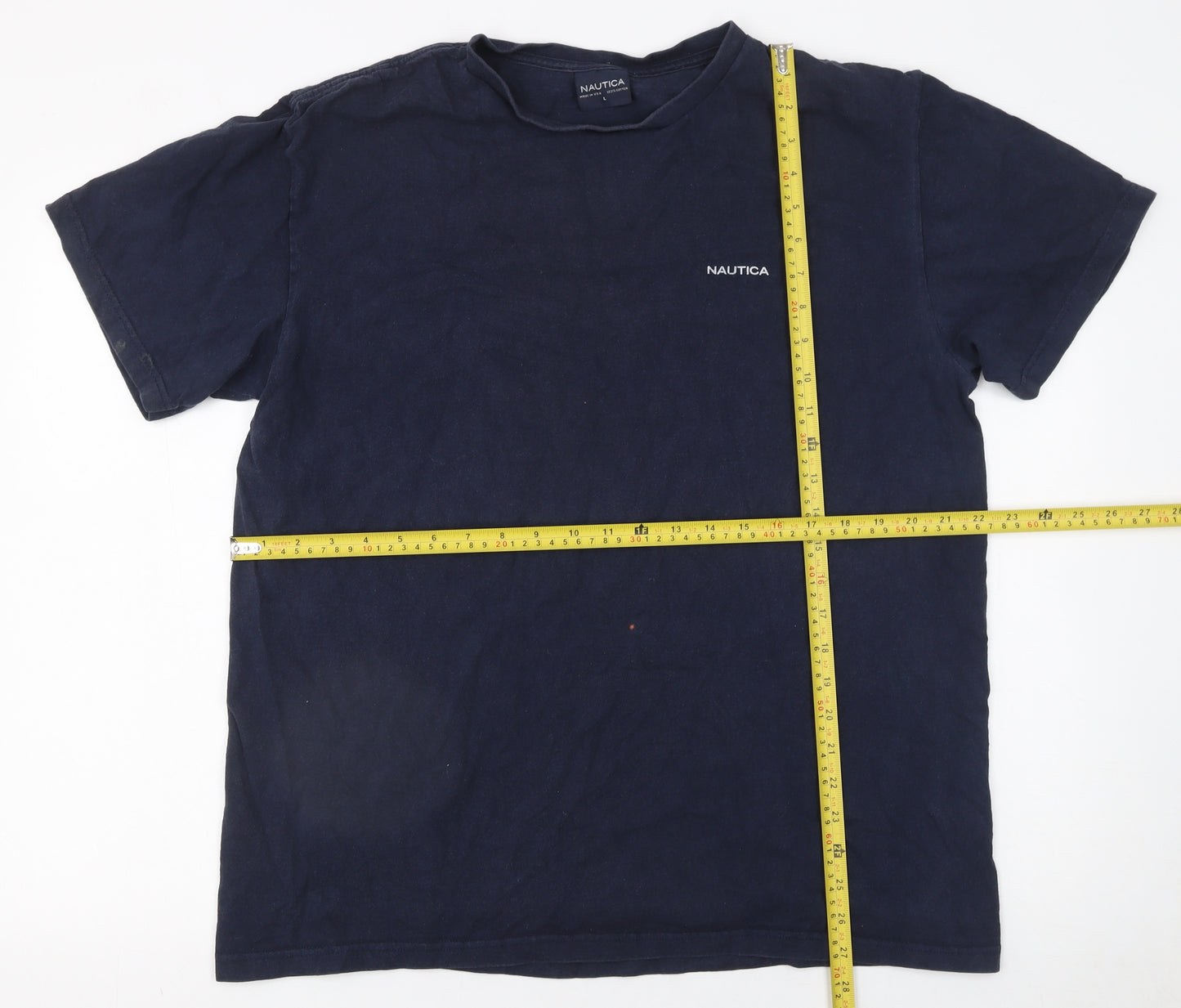 Nautica Men Blue Cotton Crew Neck Short Sleeve T-Shirt L