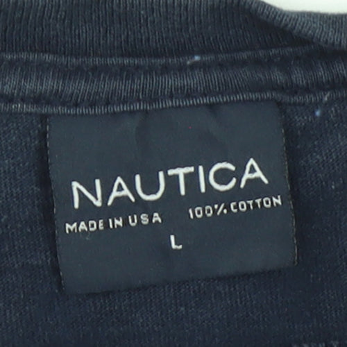 Nautica Men Blue Cotton Crew Neck Short Sleeve T-Shirt L