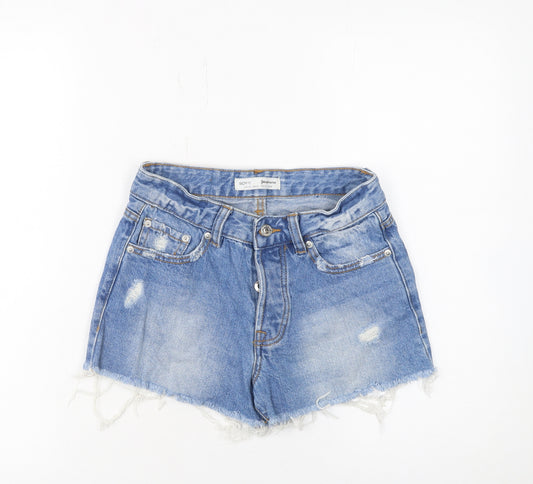Stradivarius Women Blue Size 6 Boyfit Denim Hot Pants Cut-Off Shorts