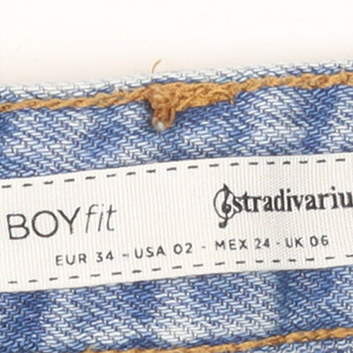 Stradivarius Women Blue Size 6 Boyfit Denim Hot Pants Cut-Off Shorts