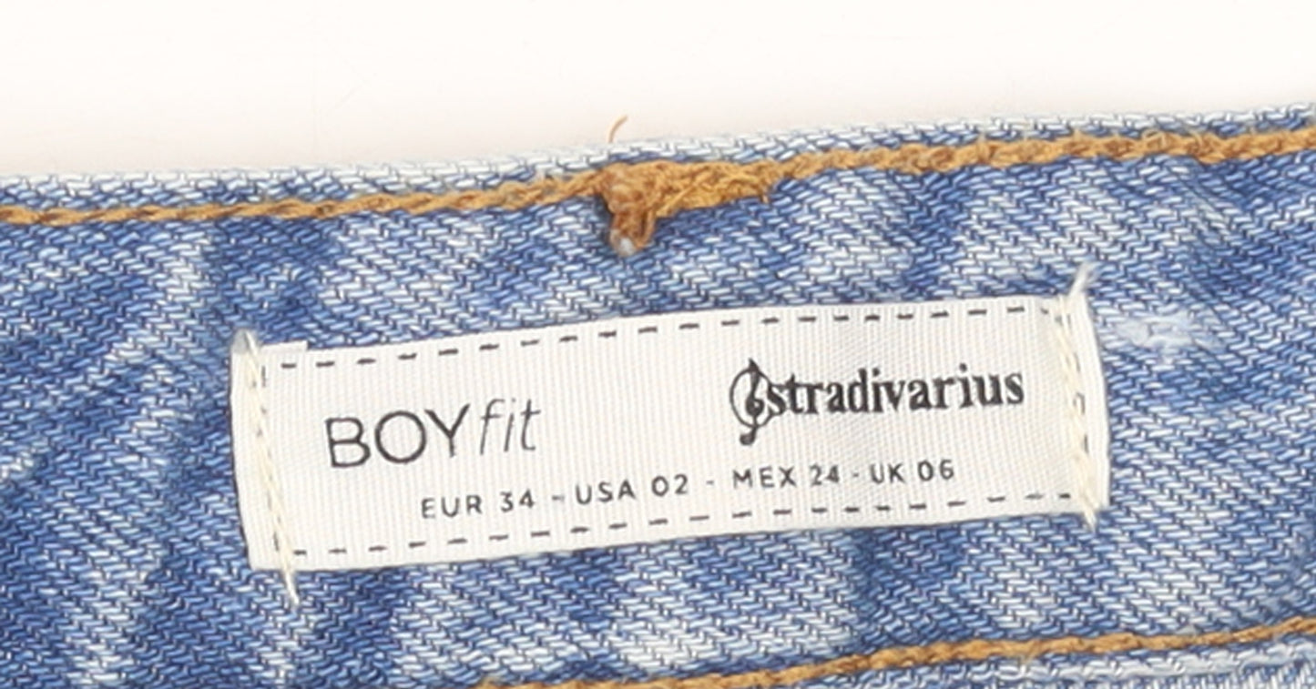 Stradivarius Women Blue Size 6 Boyfit Denim Hot Pants Cut-Off Shorts