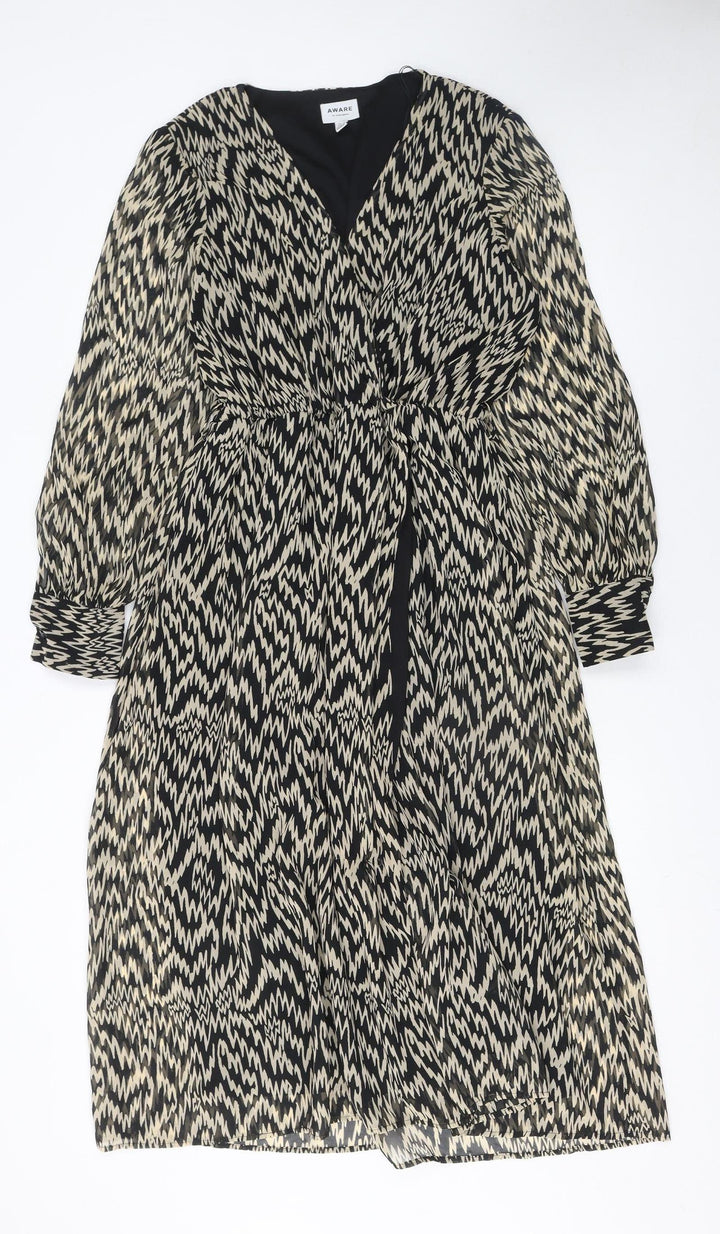 Vero Moda Women’s Black Geometric Wrap Knee Length Dress Size 12