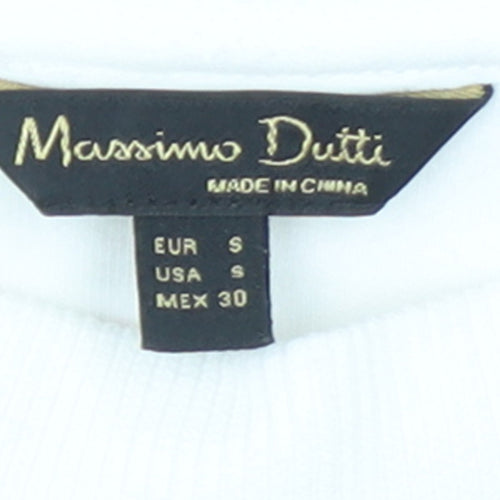 Massimo Dutti Women White Small Pullover Sweatshirt Beaded Cotton Blend