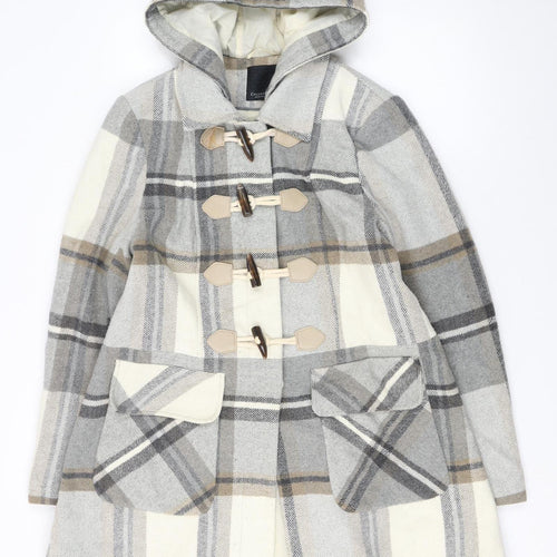 Debenhams Womens Grey Check Wool Blend Hooded Duffle Coat Size 16