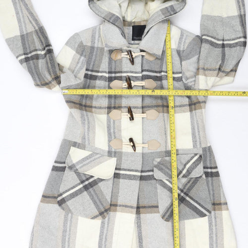Debenhams Womens Grey Check Wool Blend Hooded Duffle Coat Size 16