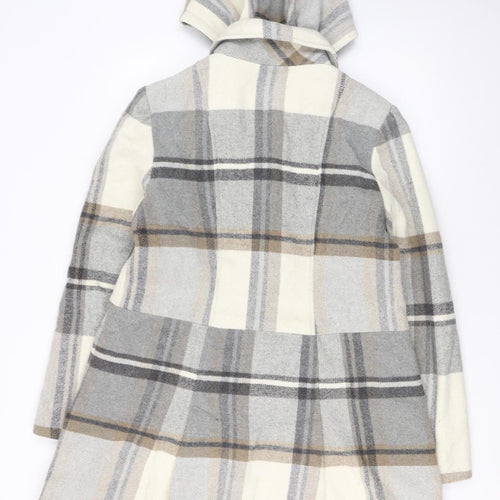 Debenhams Womens Grey Check Wool Blend Hooded Duffle Coat Size 16