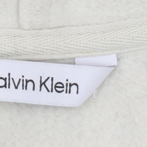 Calvin Klein Men's Beige Pullover Hoodie L Logo Fleece Sweatshirt